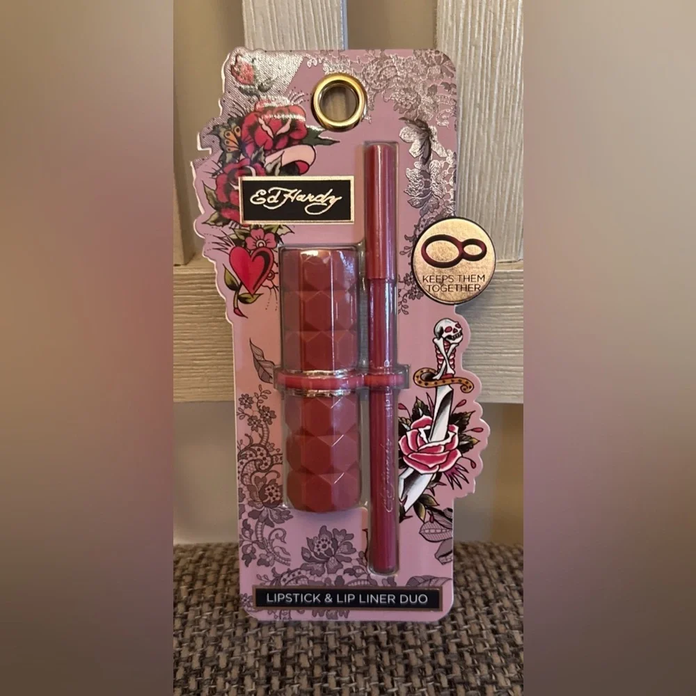 Ed Hardy Pink & Gold Mascara, Lipstick and Lip Liner Gift Set